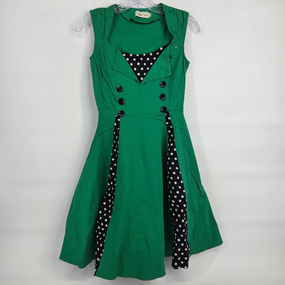 Killreal Fit Flare Dress S Green Polka Dot Rockabilly Pinup Retro 50s Aesthetic